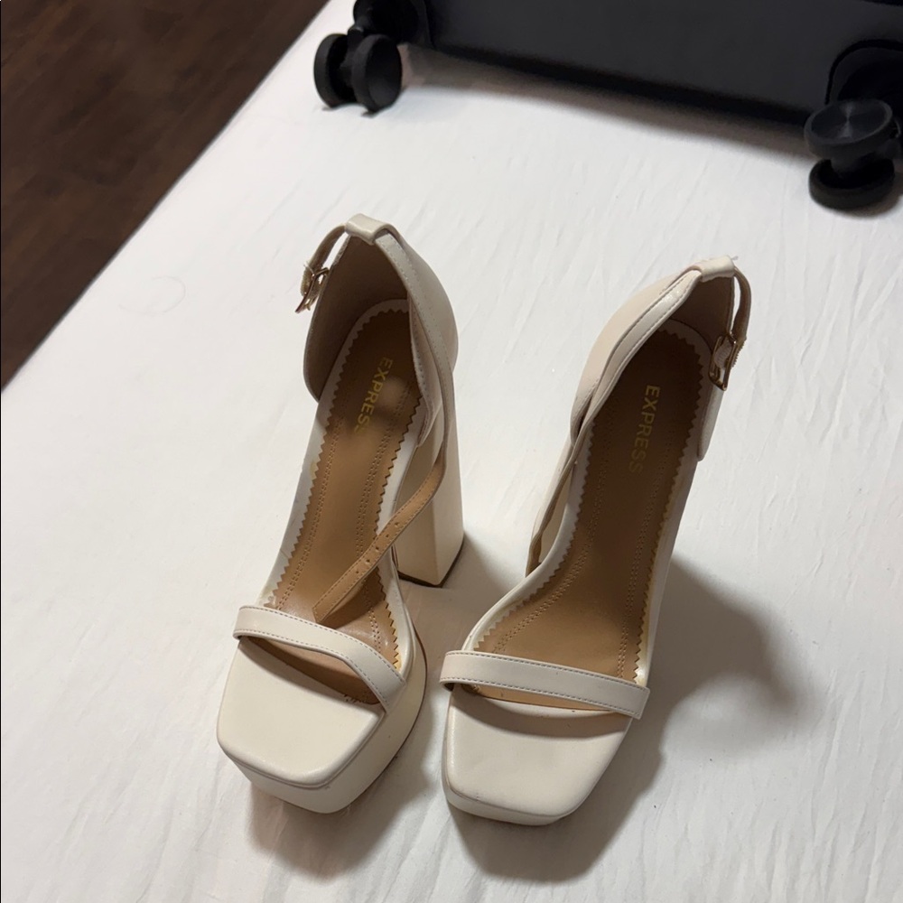 Express Women's Elegant Cream Block Heels